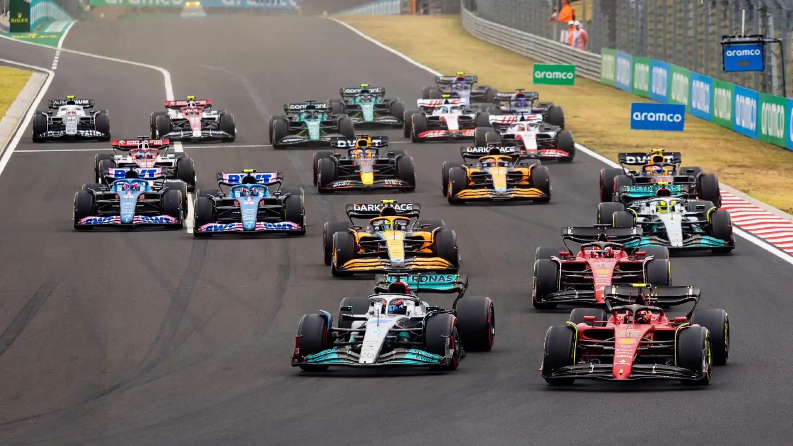 The race start of the 2022 Hungarian Grand Prix. Budapest, July 2022.
