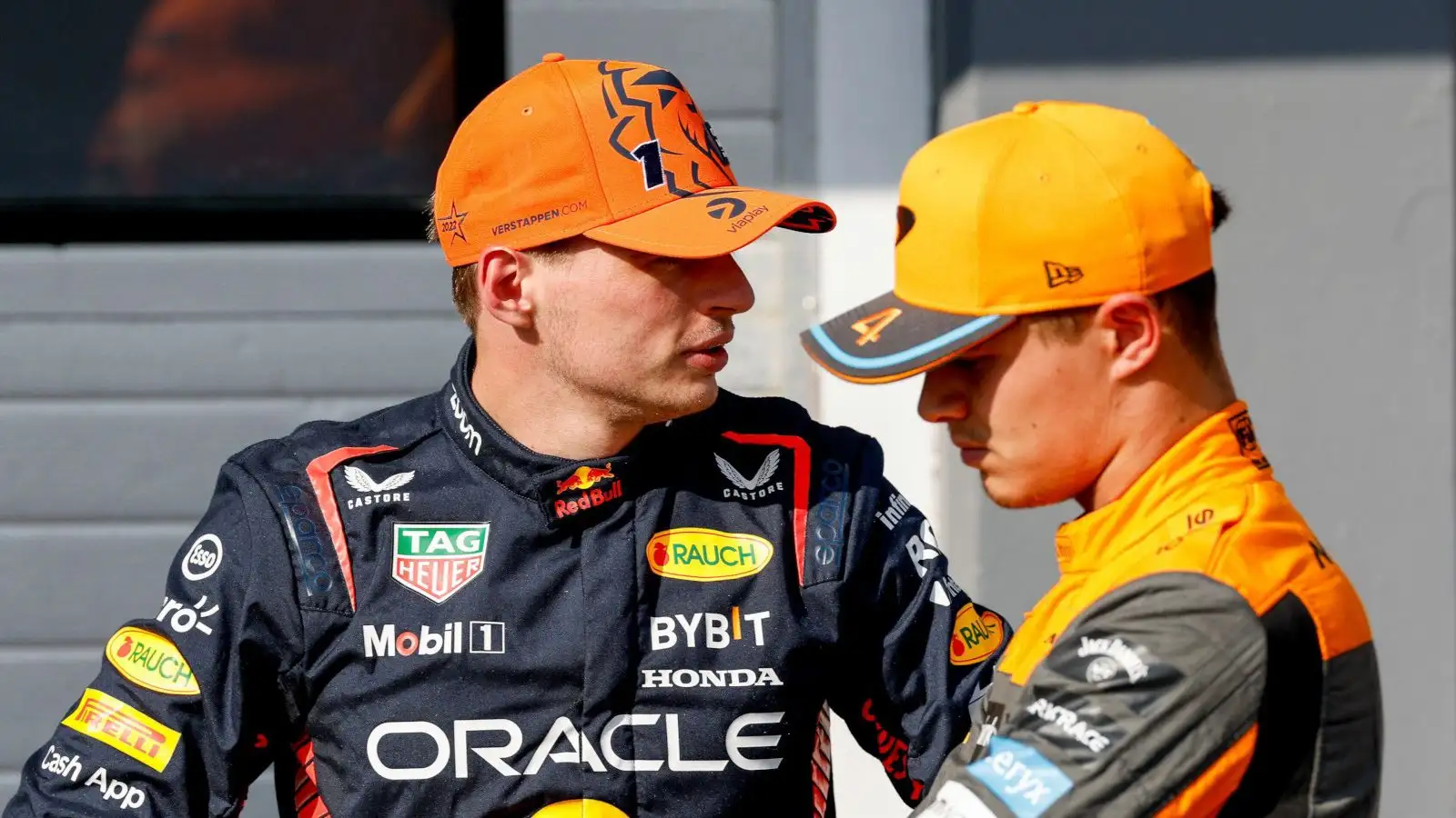 Lando Norris and Max Verstappen, neither happy. Hungary July 2023