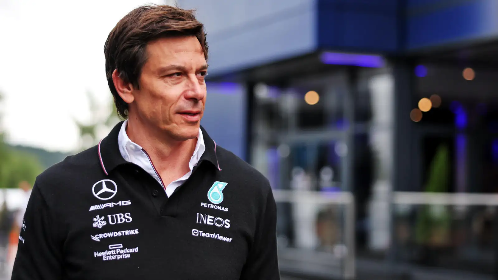 Mercedes boss Toto Wolff in the paddock at the 2023 Belgian Grand Prix.