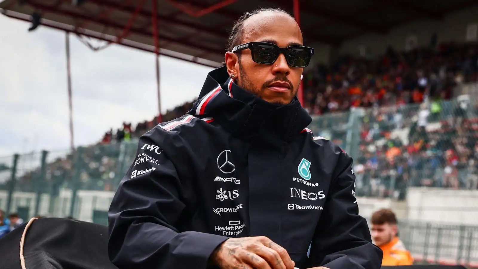Lewis Hamilton in the drivers parade. Spa July 2023.