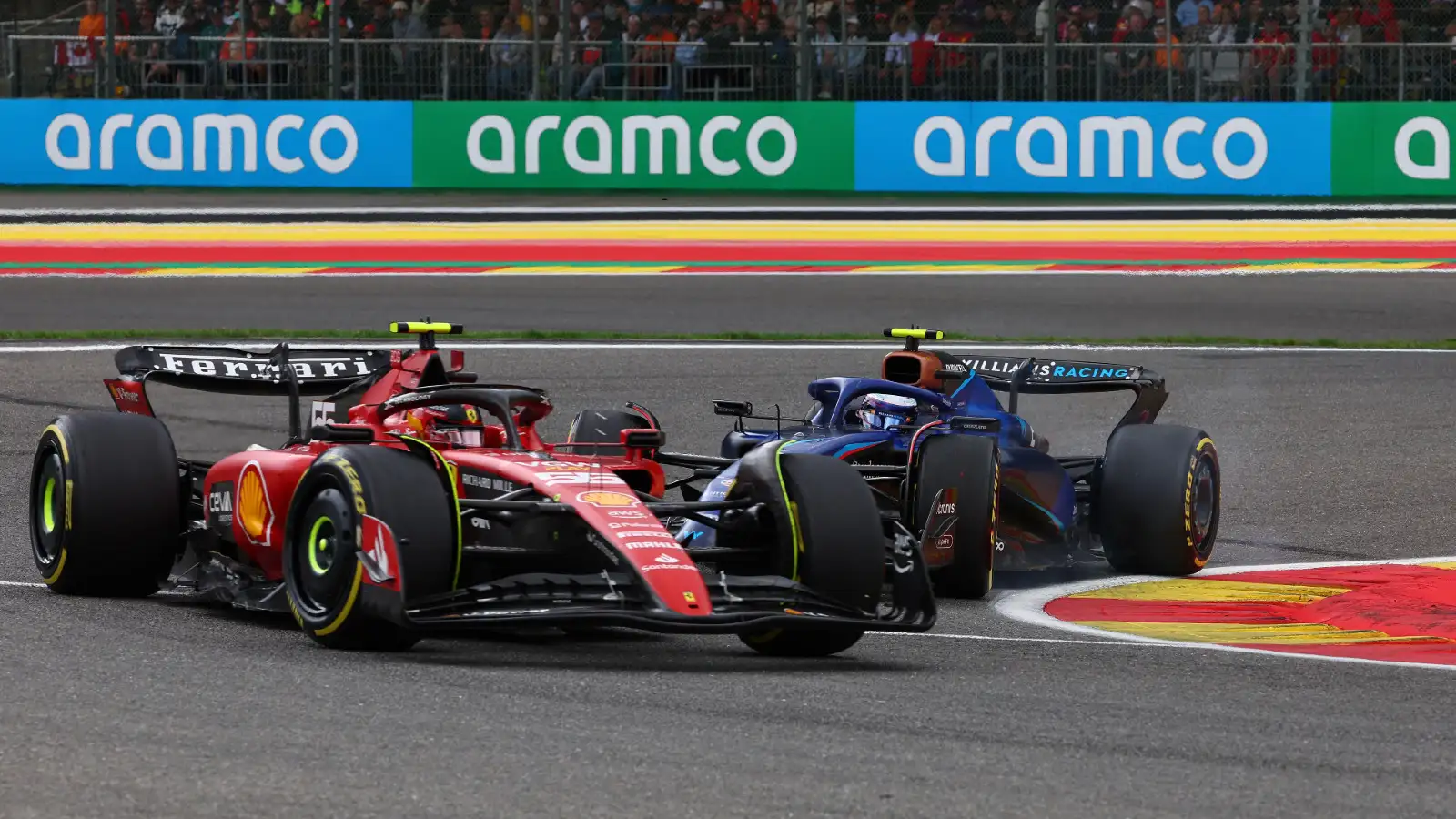 Ferrari's Carlos Sainz at the Belgian Grand Prix. Spa-Francorchamps, July 2023.