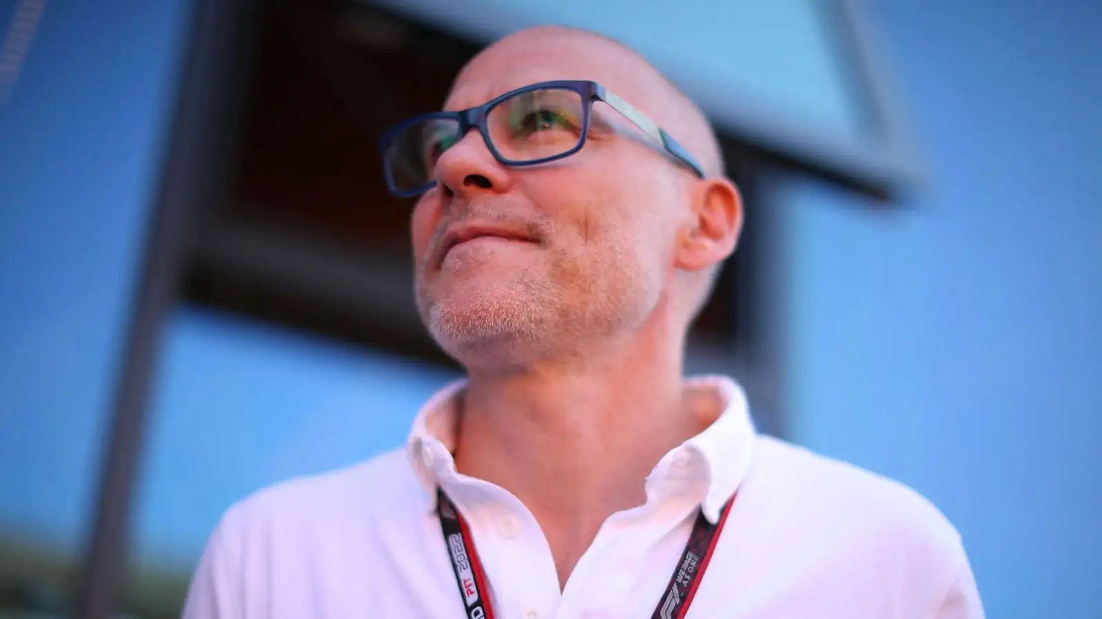 Jacques Villeneuve stares into the distance at the 2022 Italian Grand Prix at Monza.