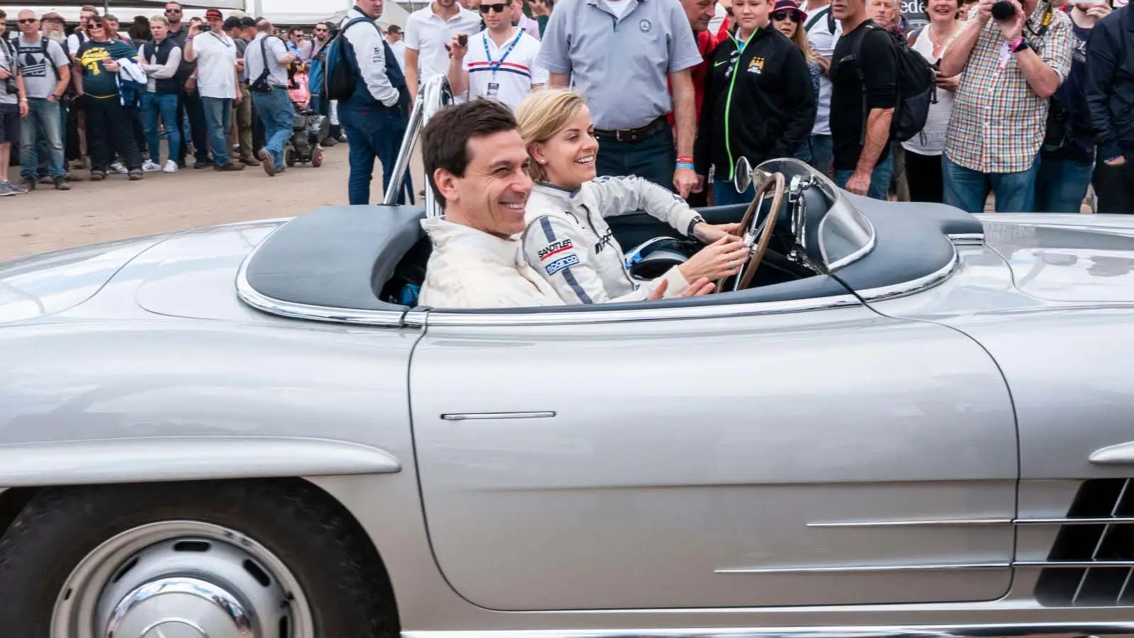 Toto Wolff behind the wheel of a Mercedes 300SL at Goodwood.