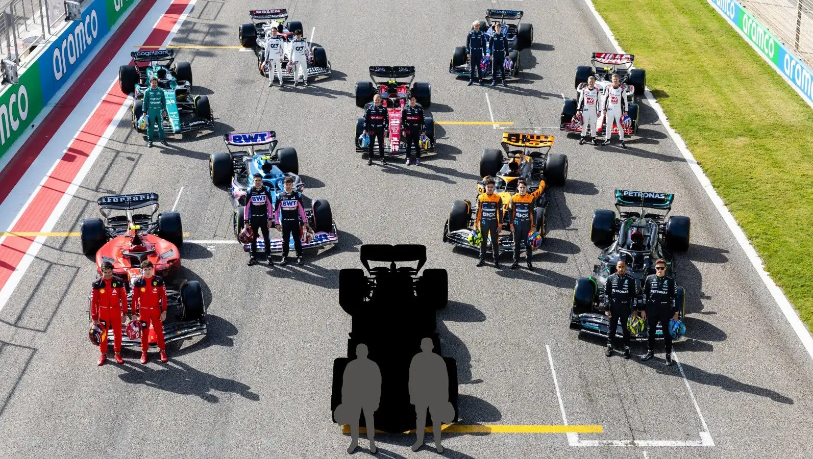 The 2023 F1 grid but with Red Bull missing.