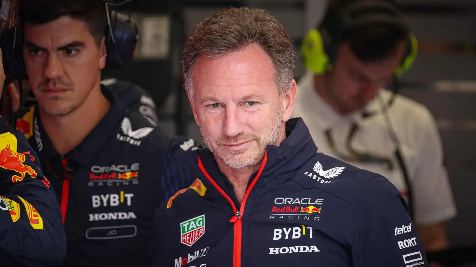 Christian Horner in the Red Bull garage. Belgium, July 2023.