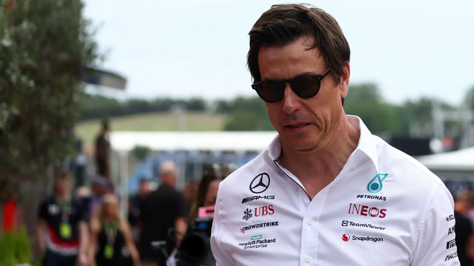 Mercedes team principal Toto Wolff at the Belgian Grand Prix. July 2023.