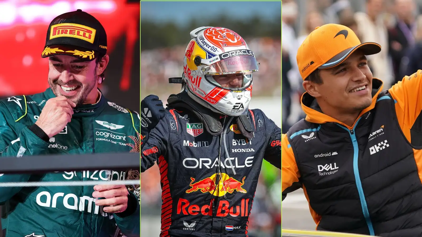 Fernando Alonso, Max Verstappen and Lando Norris.