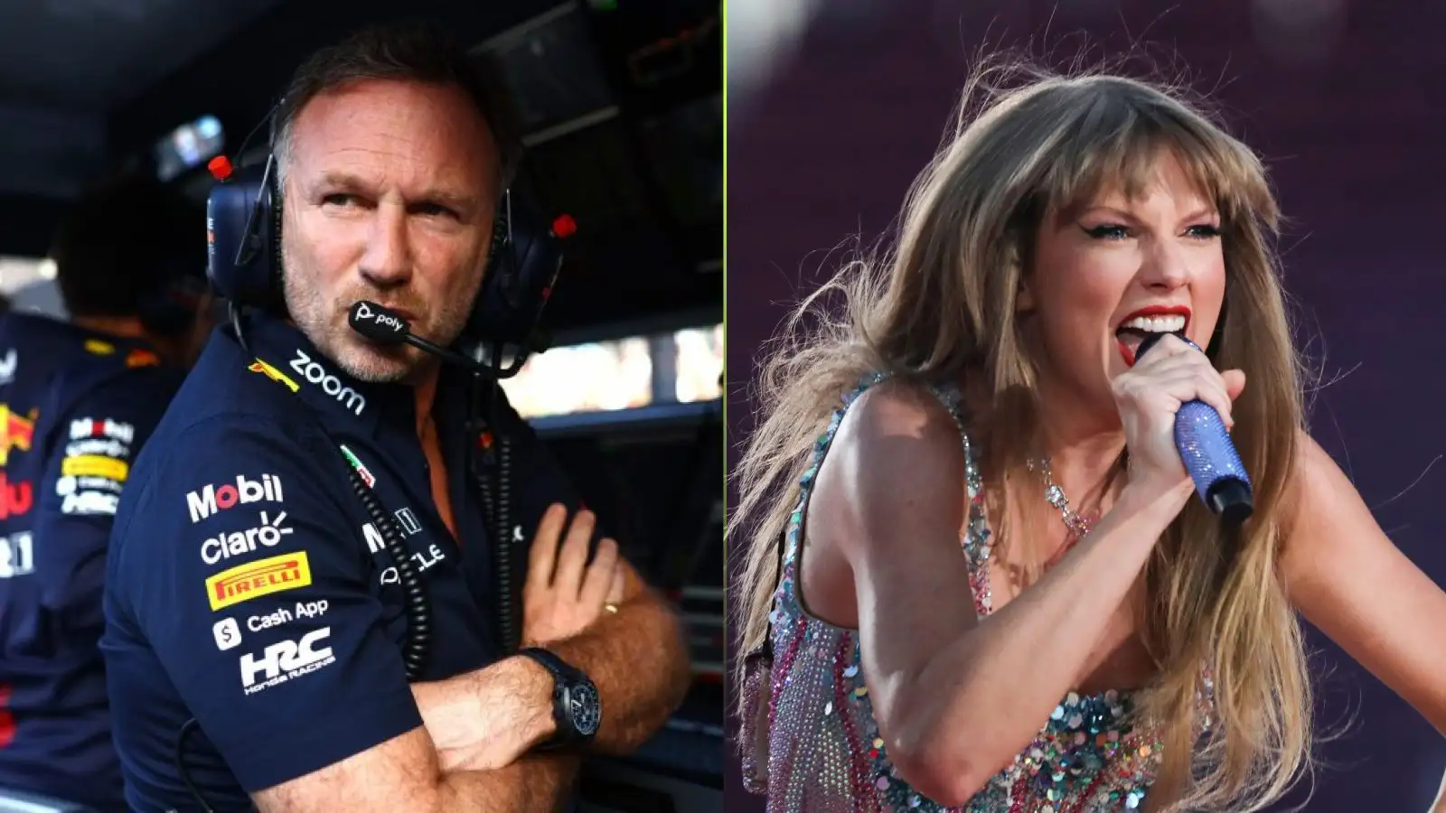 Christian Horner and Taylor Swift side-by-side.