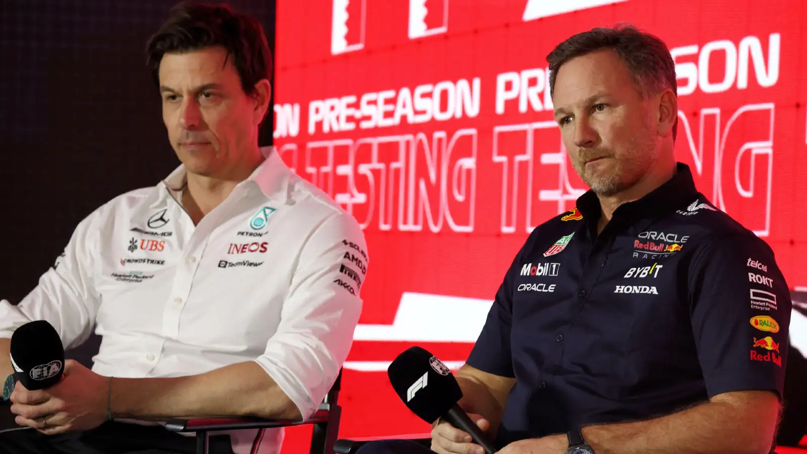 Bahrain pre-season testing: Christian Horner and Toto Wolff in a press conference.