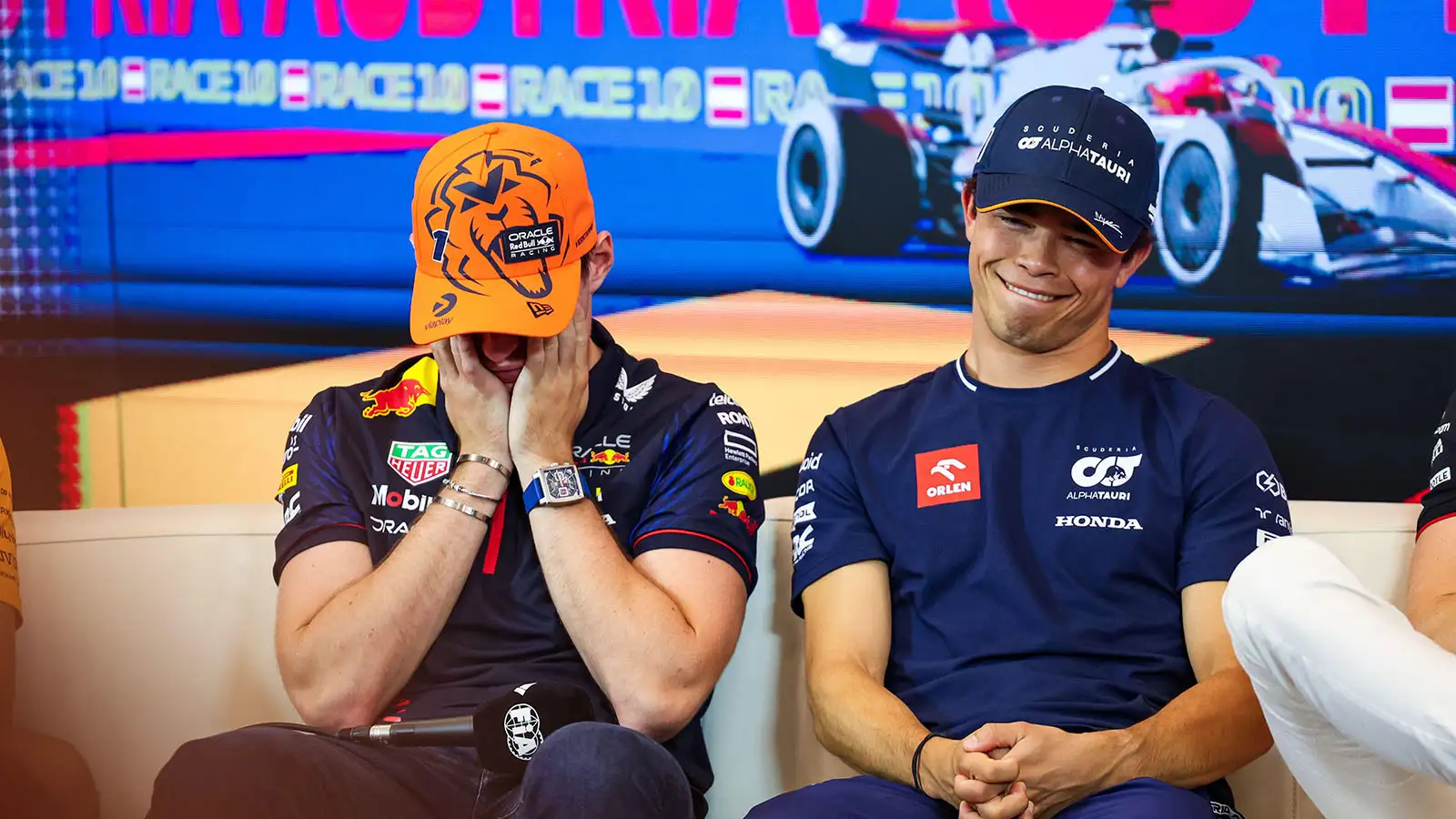 Max Verstappen and Nyck de Vries on F1 press conference duty