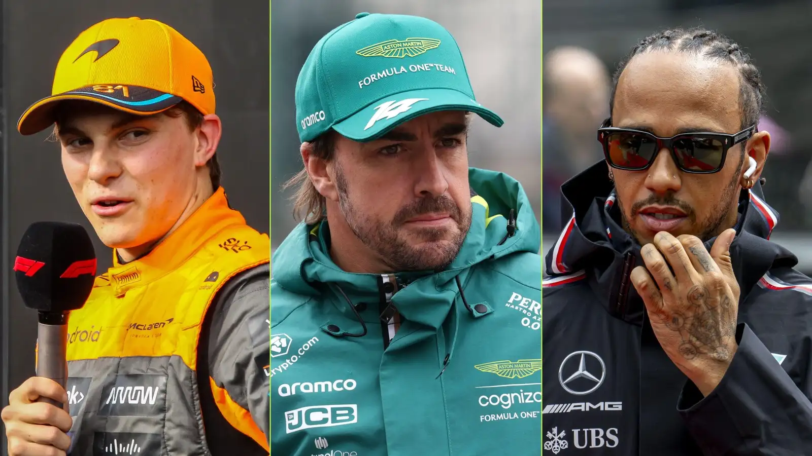 Oscar Piastri, Fernando Alonso, Lewis Hamilton.