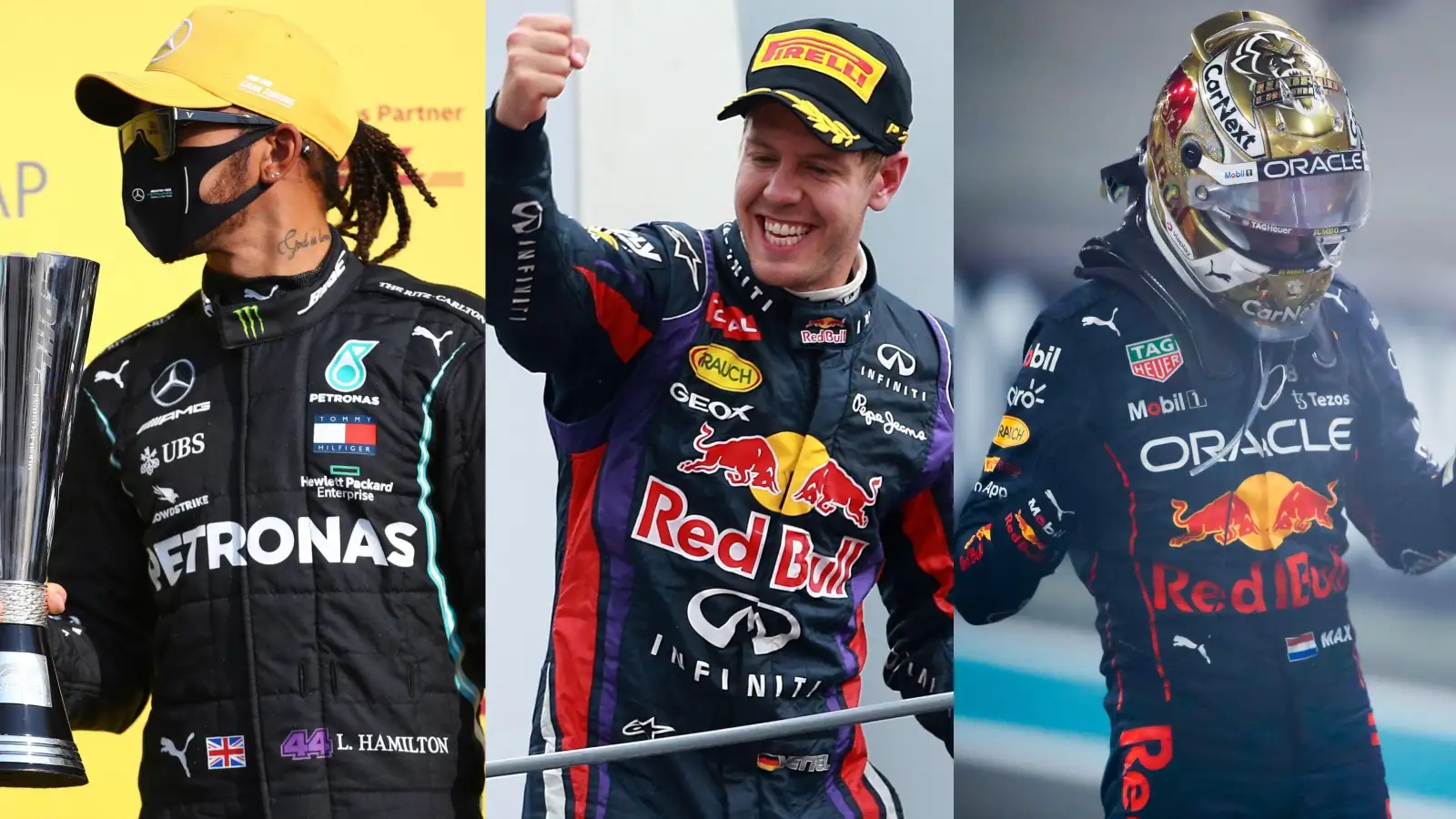 Lewis Hamilton, Sebastian Vettel and Max Verstappen.