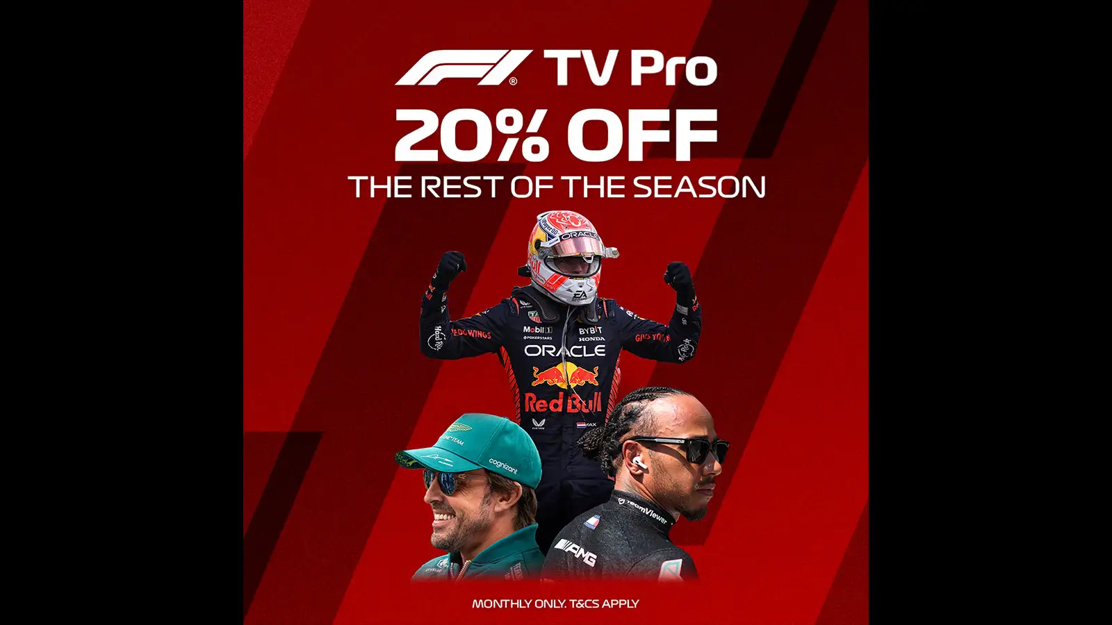 Max Verstappen, Fernando Alonso and Lewis Hamilton feature in F1 TV Pro promo.