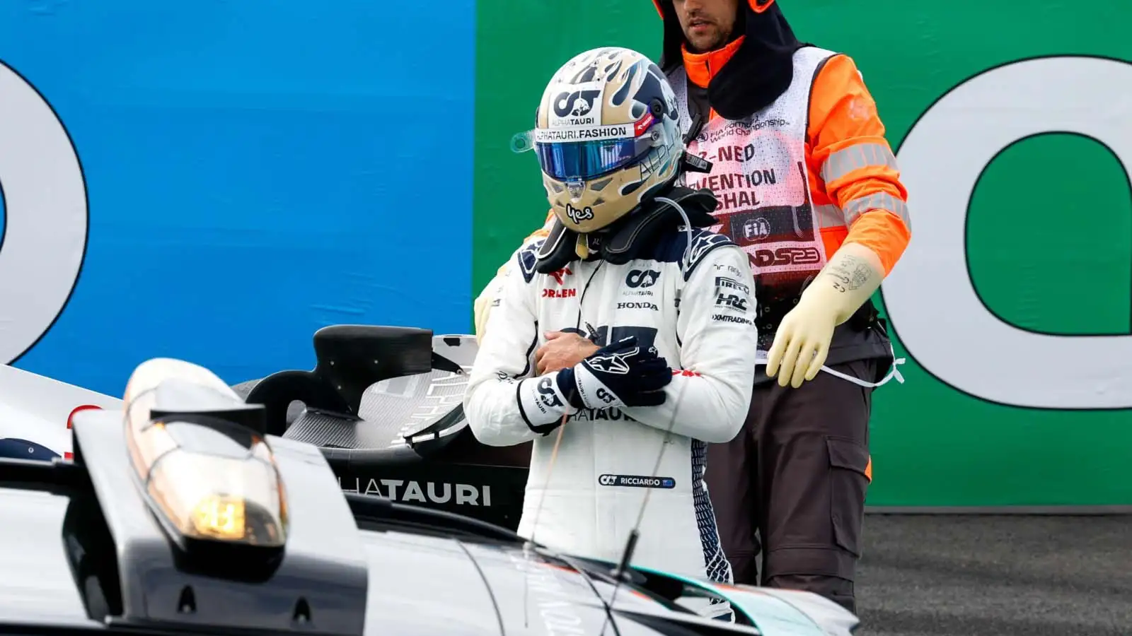 Daniel Ricciardo holds his broken metacarpal.