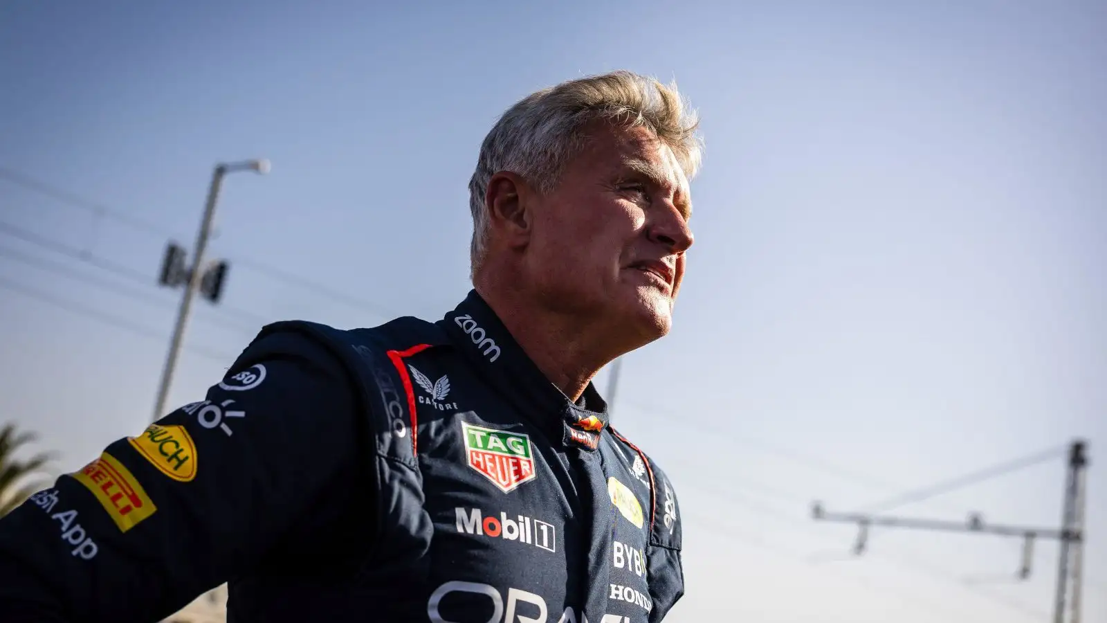Former Red Bull driver David Coulthard in Red Bull kit at a demo event in Portugal