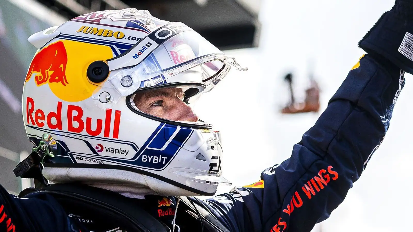 Max Verstappen (Red Bull) celebrates after setting pole position for the Dutch Grand Prix at Zandvoort.