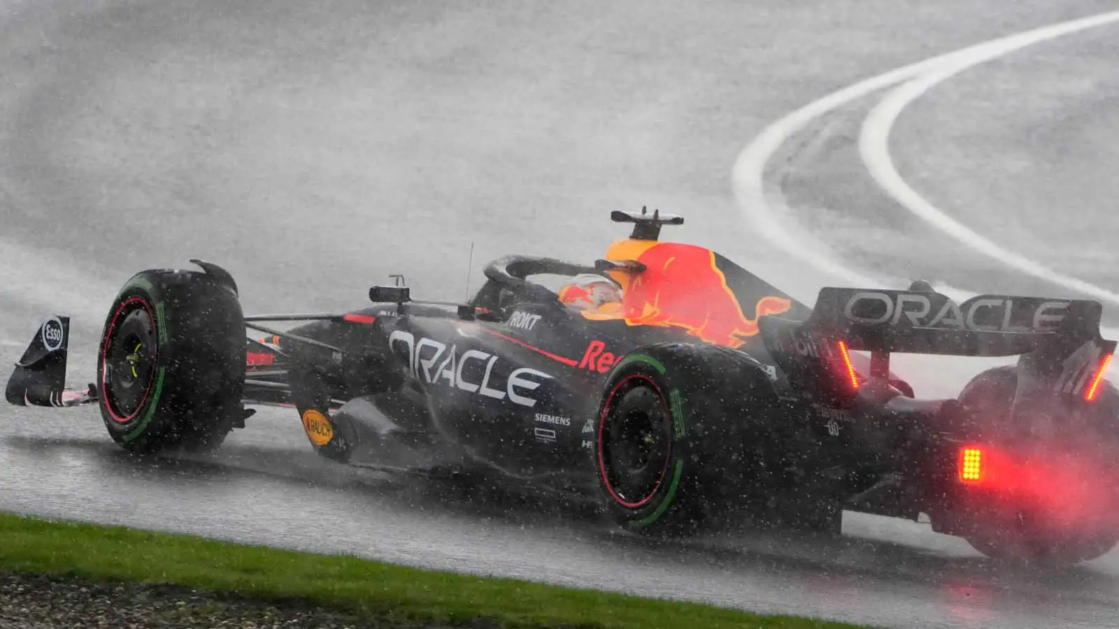 Max Verstappen drives in the wet at the Dutch Grand Prix.