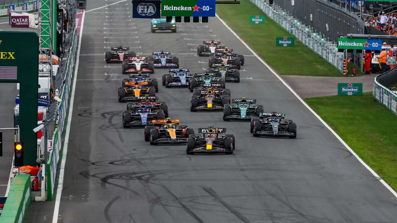 F1 cars set off at the start of the FIA Dutch Grand Prix.