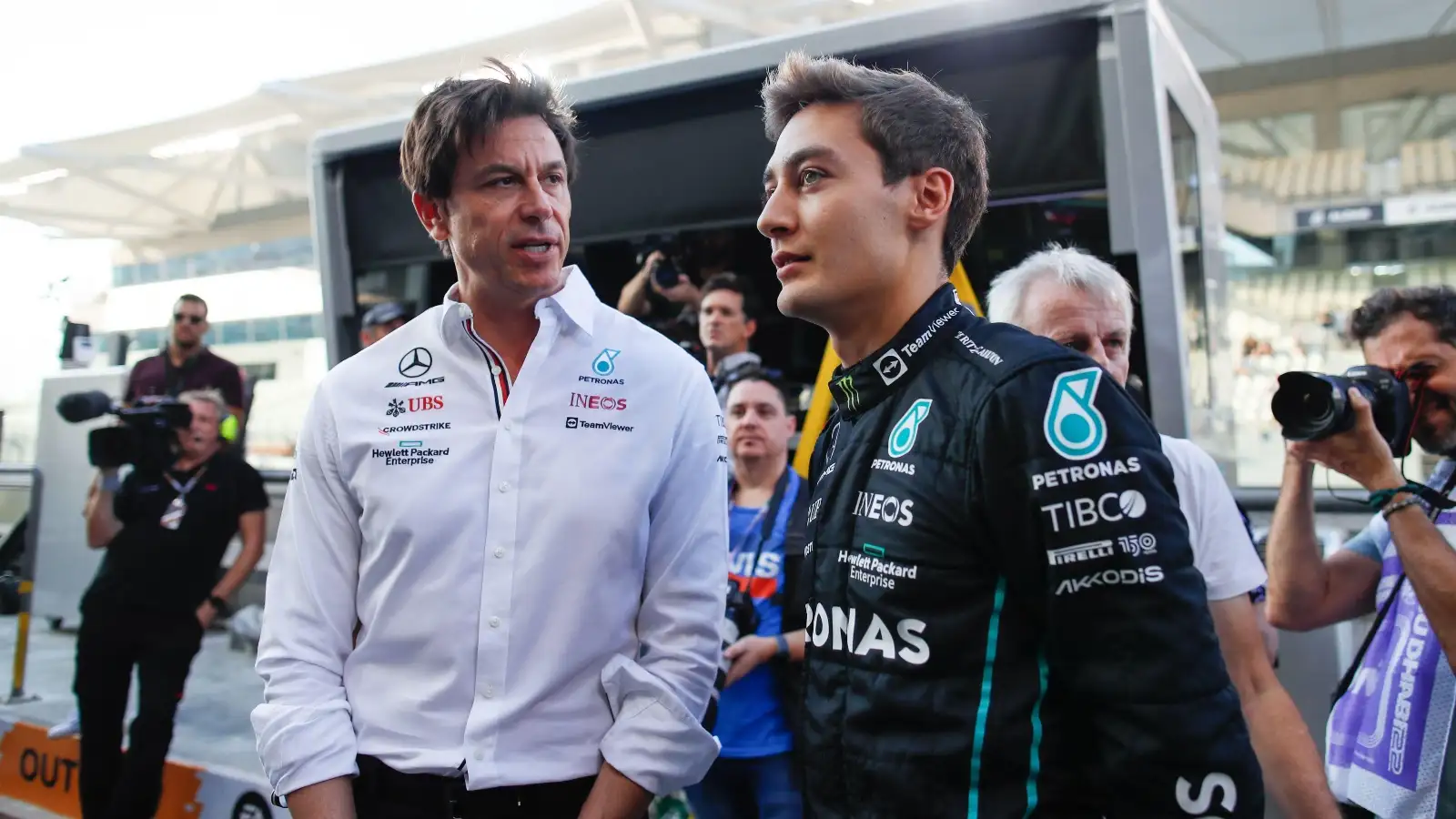 Mercedes' Toto Wolff and George Russell