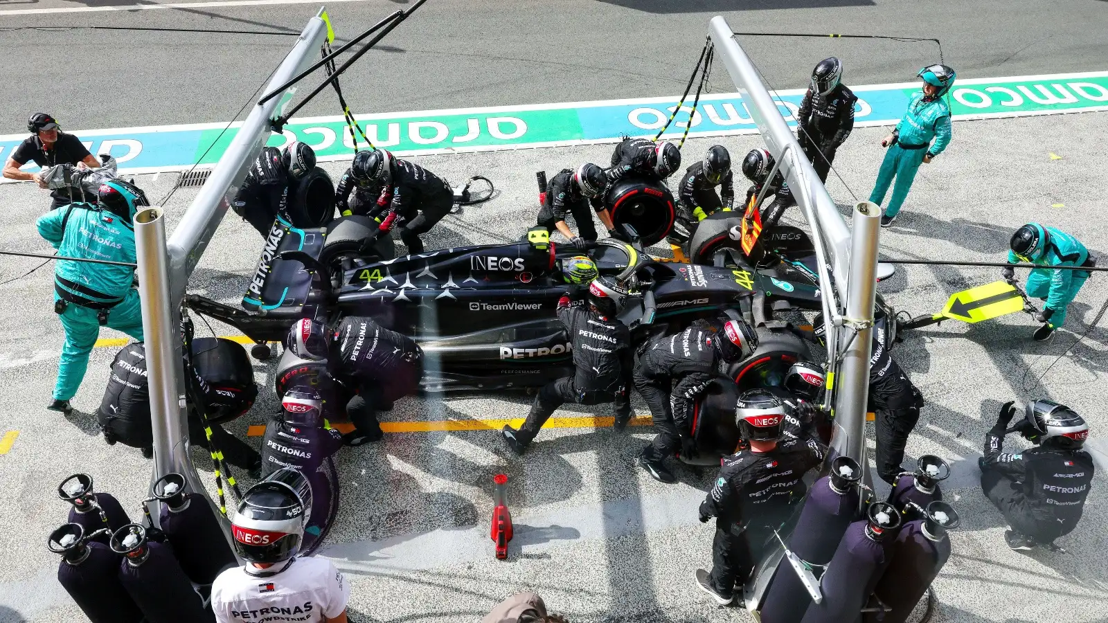 Mercedes' Lewis Hamilton in the pits.