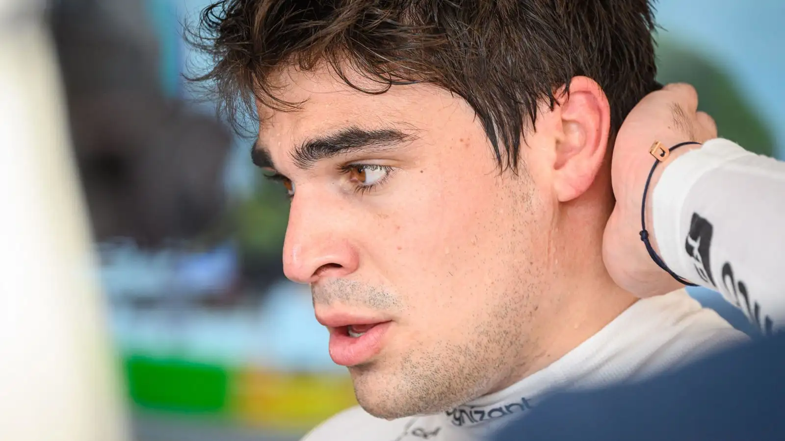 Aston Martin driver Lance Stroll speaks to the media after qualifying at the 2023 Monaco Grand Prix.