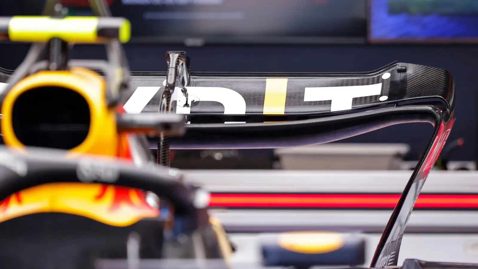 Red Bull's rear wing on show in the garage ahead of the Italian Grand Prix.