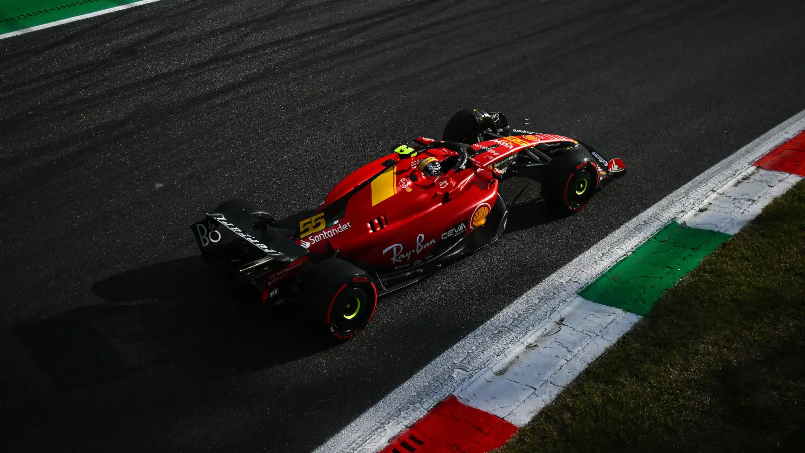 Ferrari driver Carlos Sainz and the Monza kerbs.