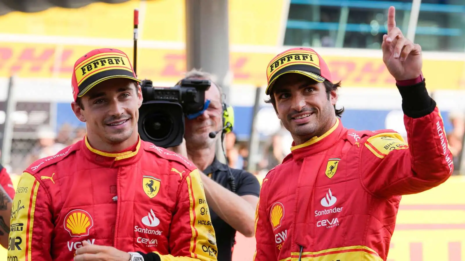 Ferrari duo Charles Leclerc and Carlos Sainz after qualifying at Monza. F1 starting grid