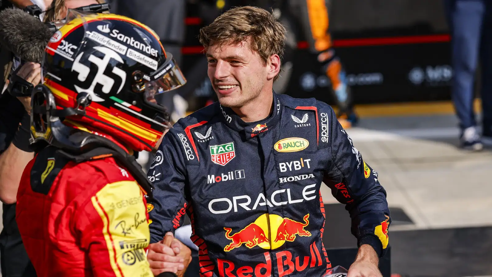 Monza: Max Verstappen and Carlos Sainz celebrate their positions at the Italian Grand Prix.