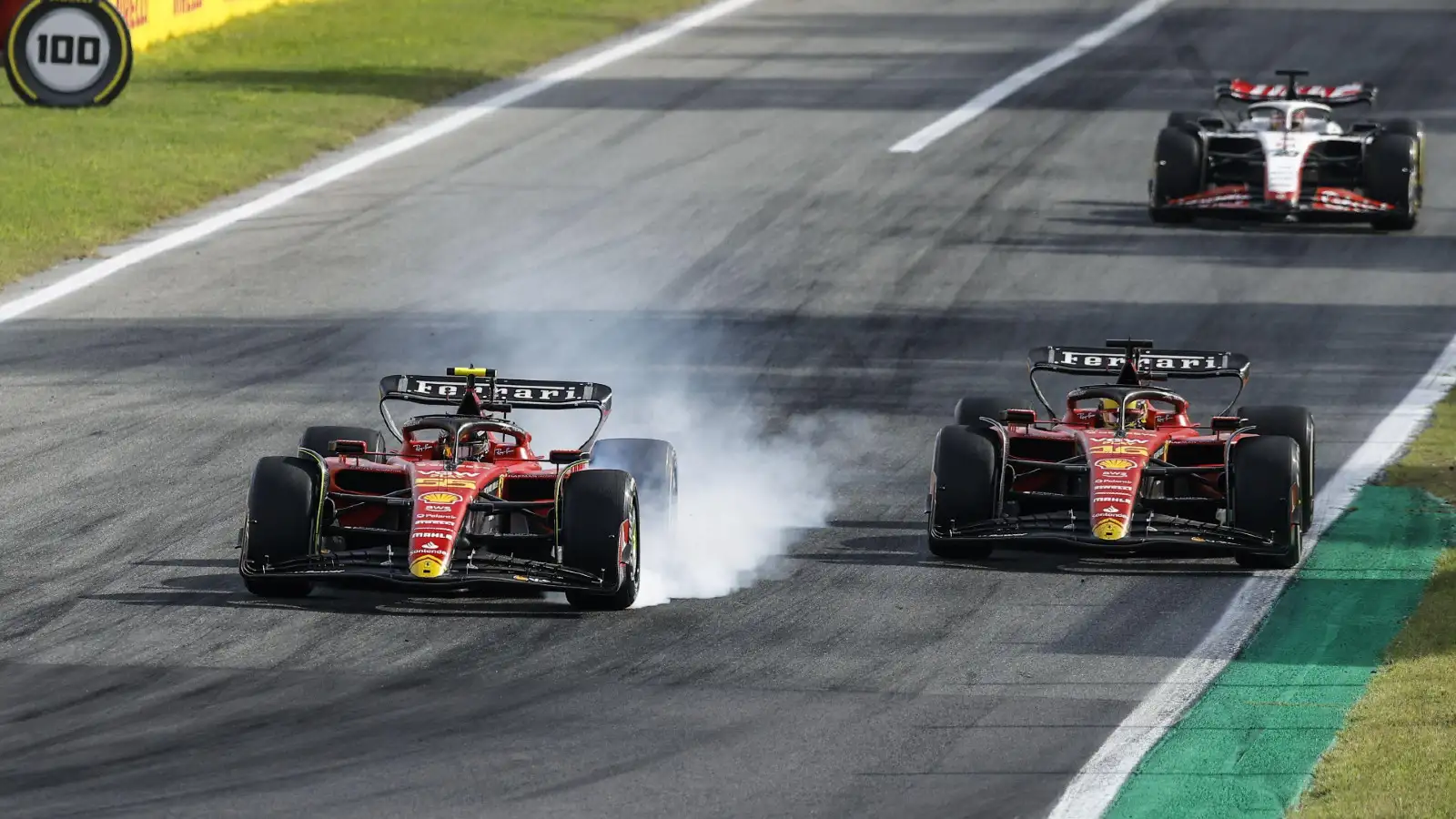 Monza: Ferrari drivers Charles Leclerc and Carlos Sainz do battle in the quest for the final podium place.