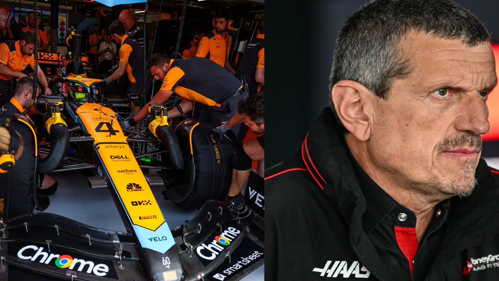 McLaren's Lando Norris and Haas' Guenther Steiner.