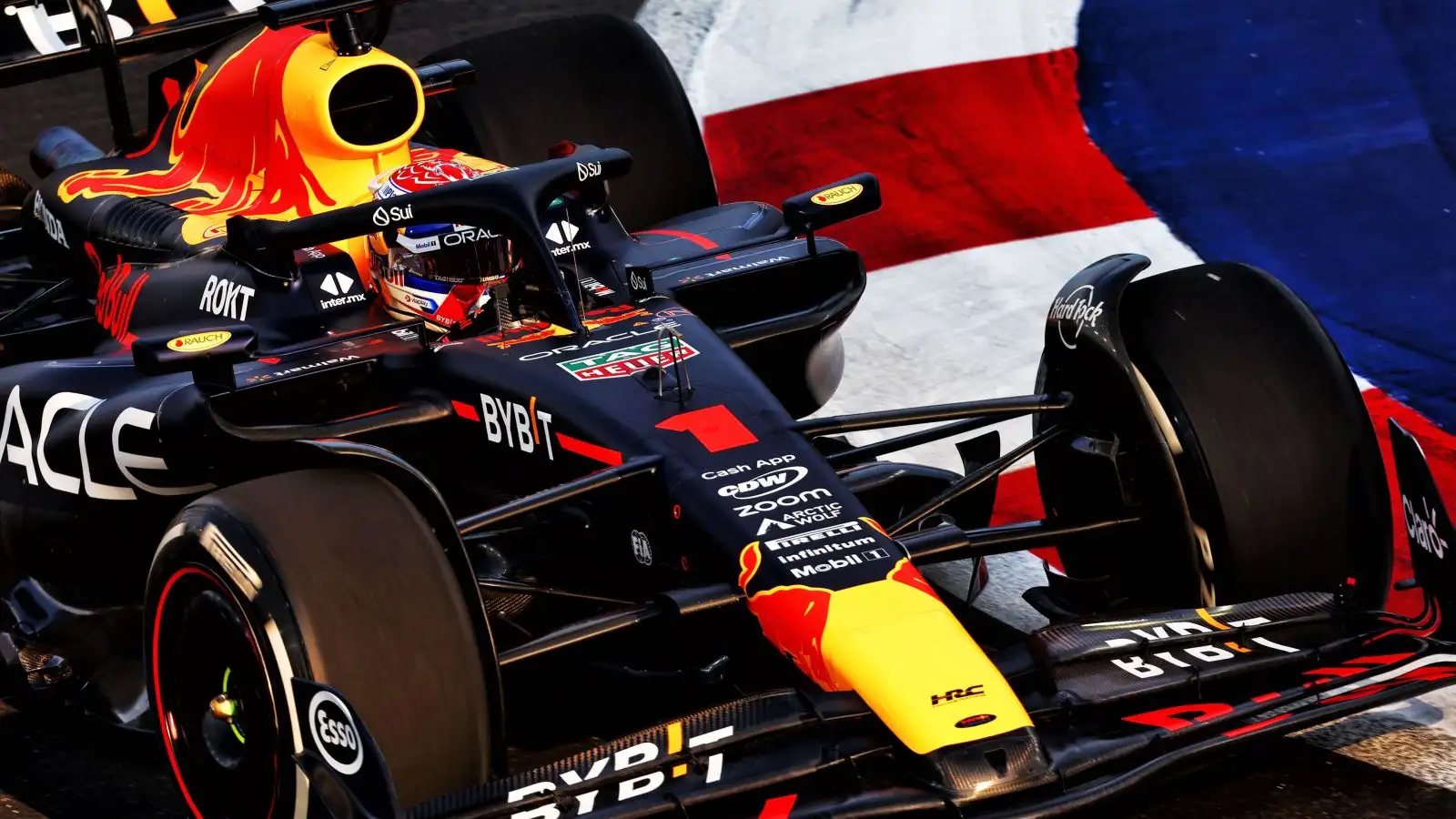 Red Bull driver Max Verstappen in action during first practice at the 2023 Singapore Grand Prix.