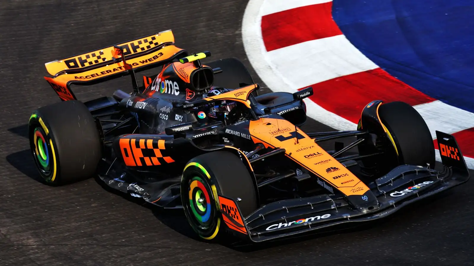 McLaren driver Lando Norris in action at the 2023 Singapore Grand Prix.