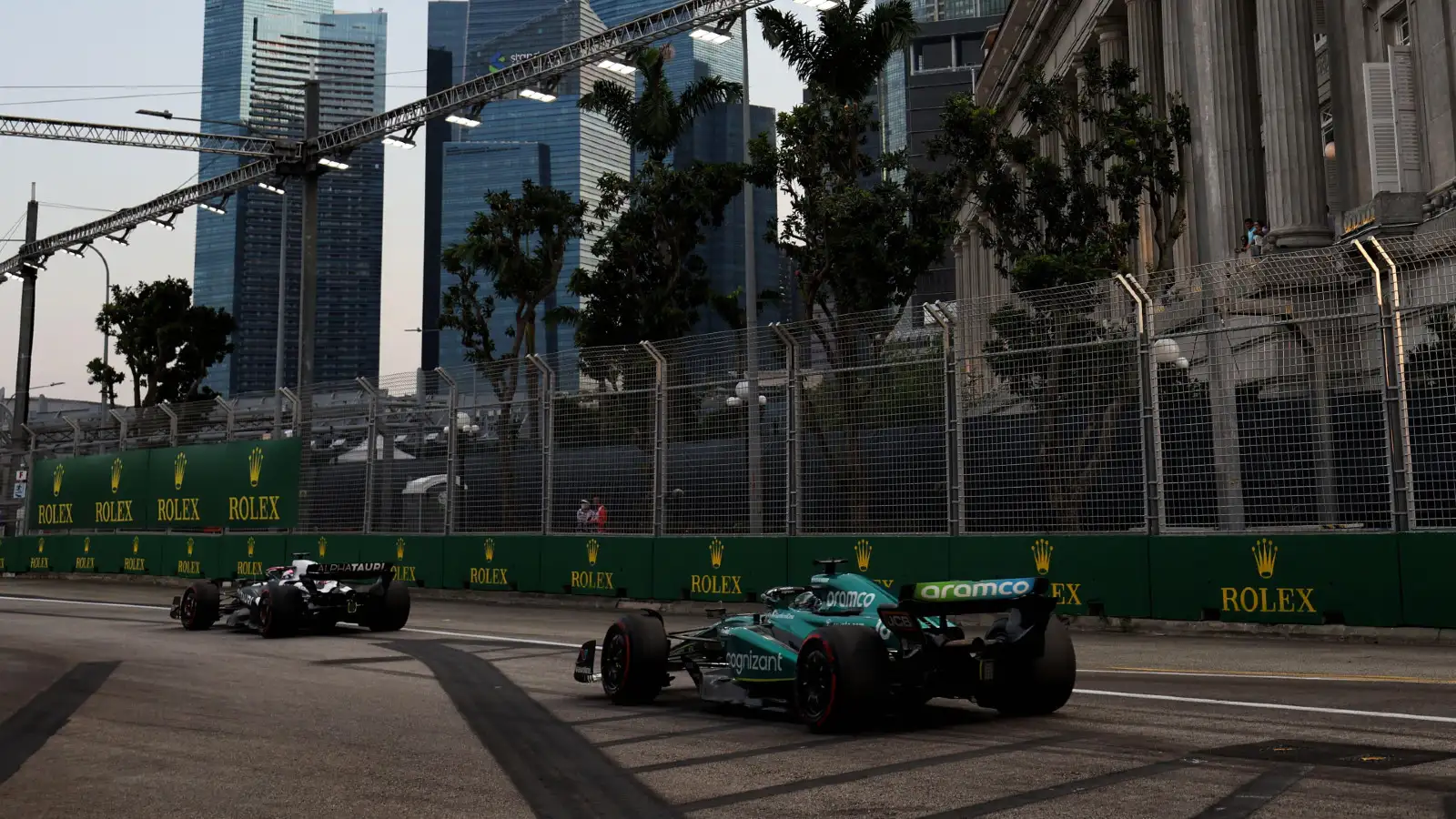 Aston Martin's Fernando Alonso on track at the Singapore Grand Prix. F1 results