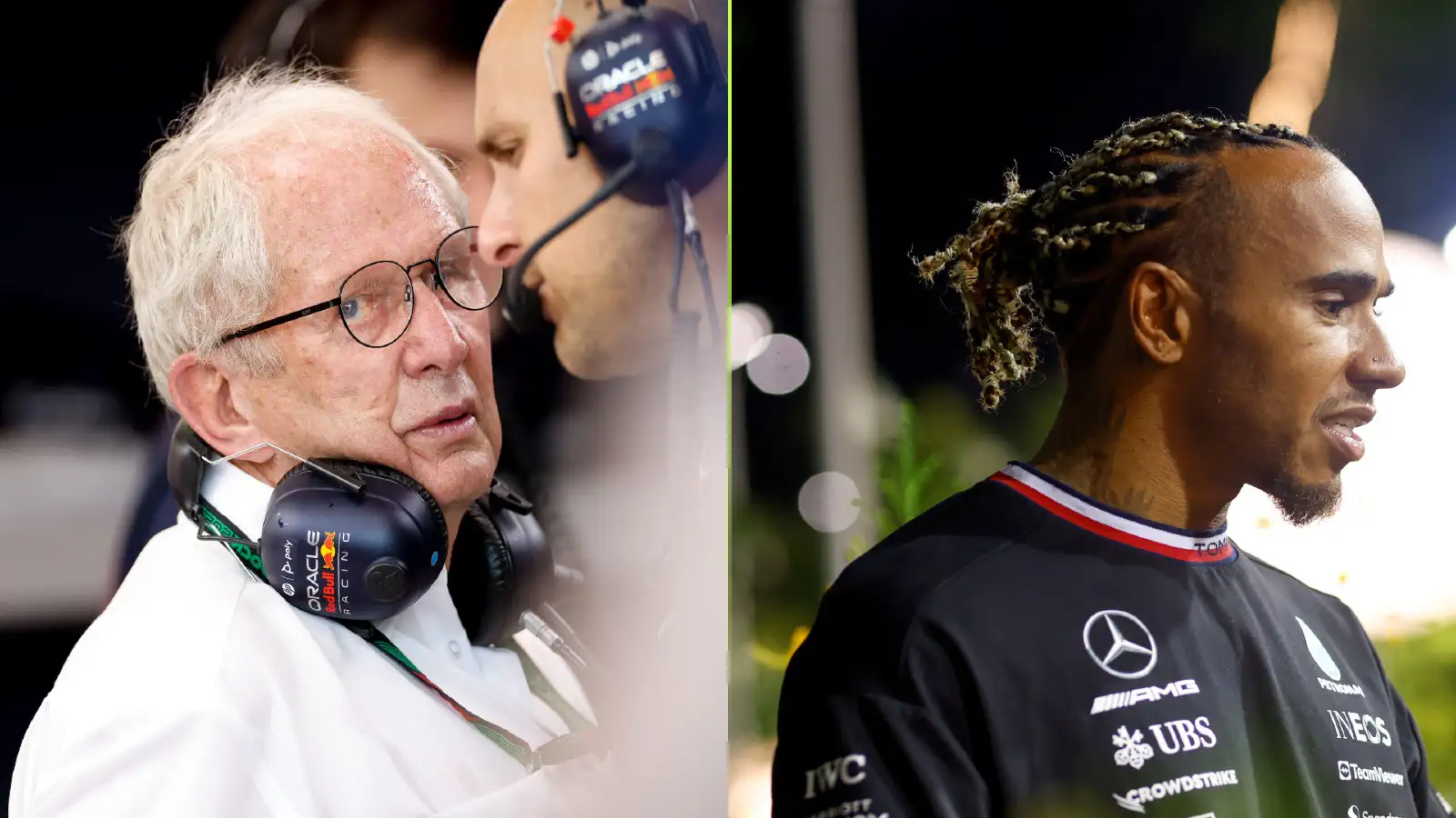 Red Bull's Helmut Marko and Mercedes' Lewis Hamilton pictured over the Singapore GP weekend.