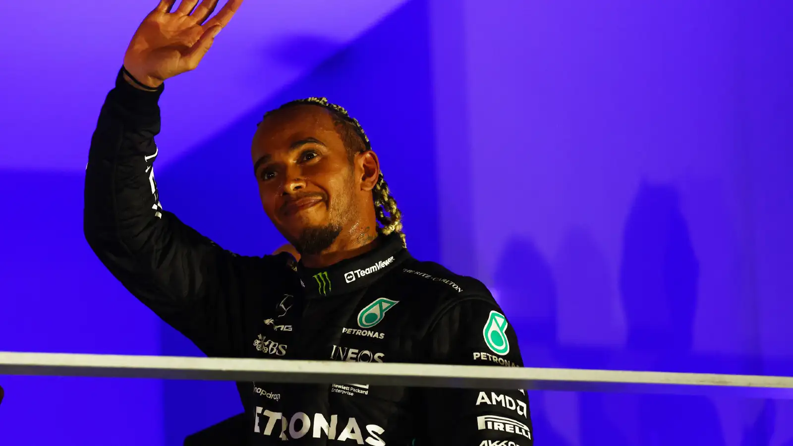 Mercedes' Lewis Hamilton pictured on the podium at the Singapore Grand Prix.