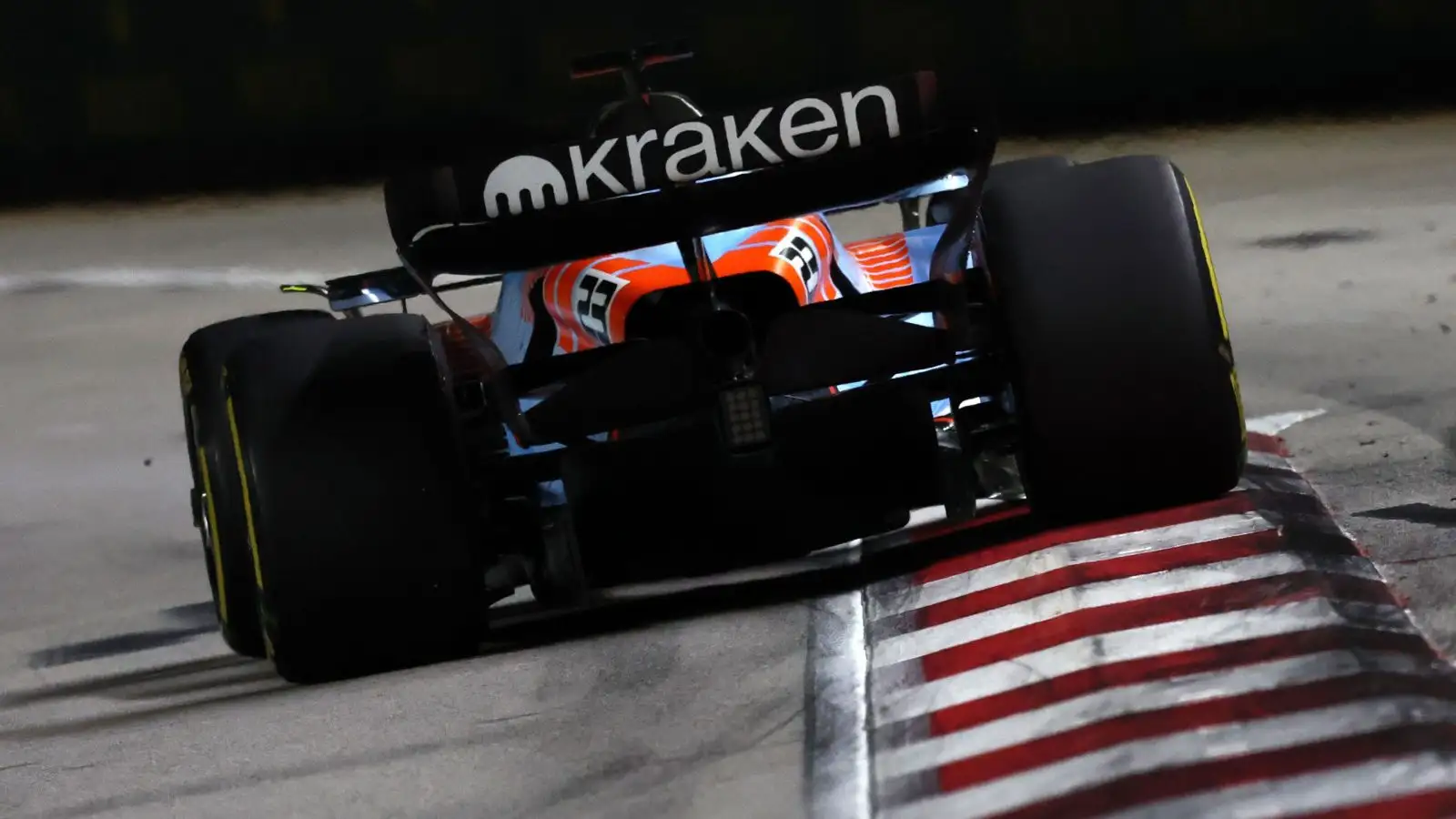 Williams driver Alex Albon rides the Marina Bay kerbs in the Singapore Grand Prix.