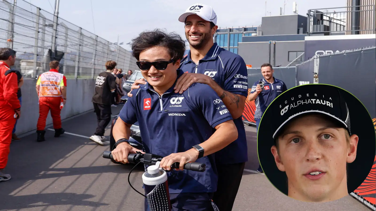 AlphaTauri's Yuki Tsunoda and Daniel Ricciardo in the paddock at the Dutch Grand Prix.