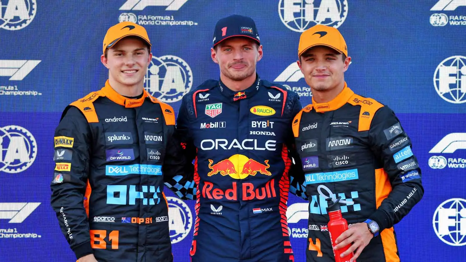Max Verstappen, Oscar Piastri and Lando Norris after qualifying.