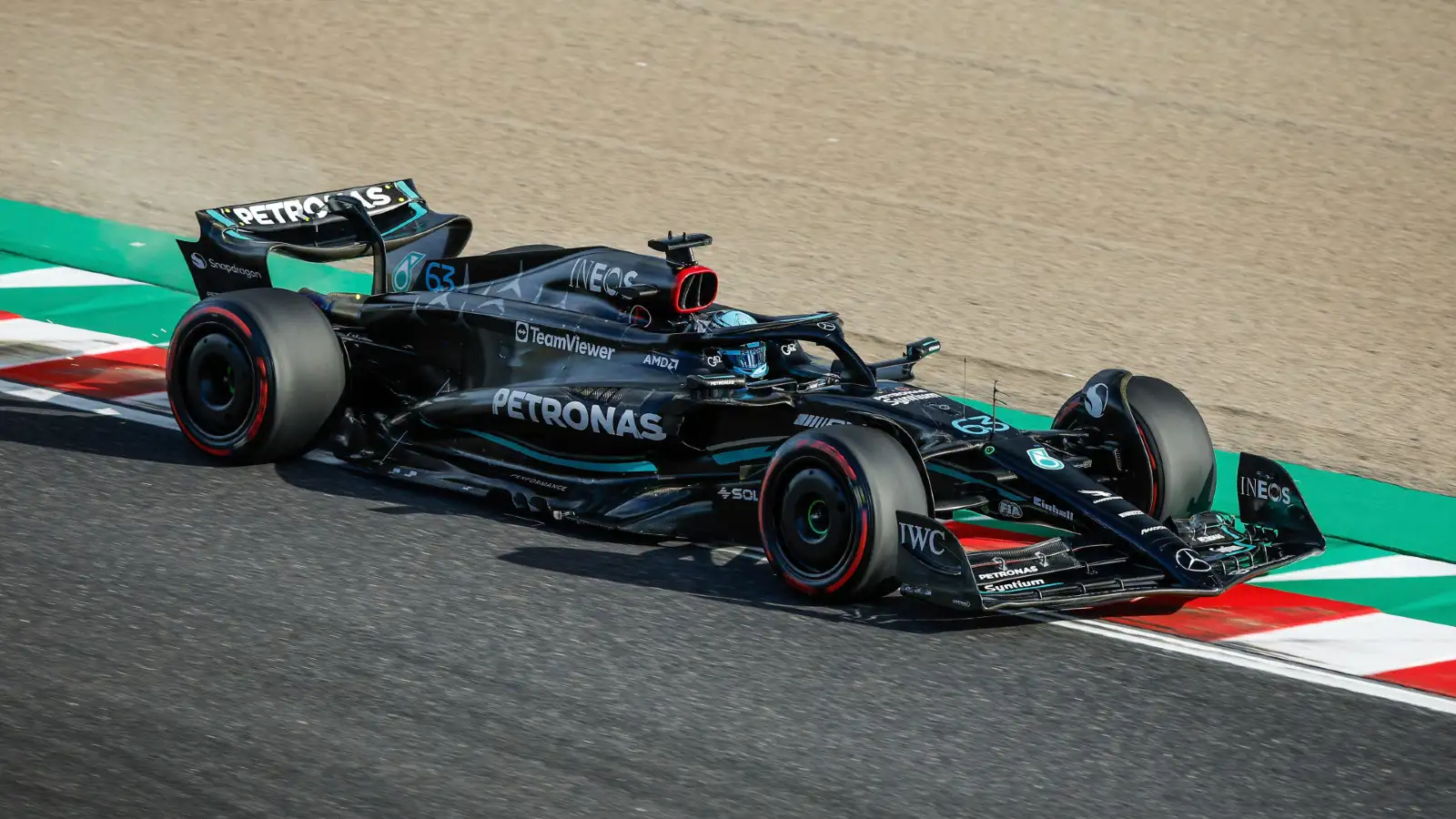 Mercedes' George Russell driving during qualifying at the Japanese Grand Prix.