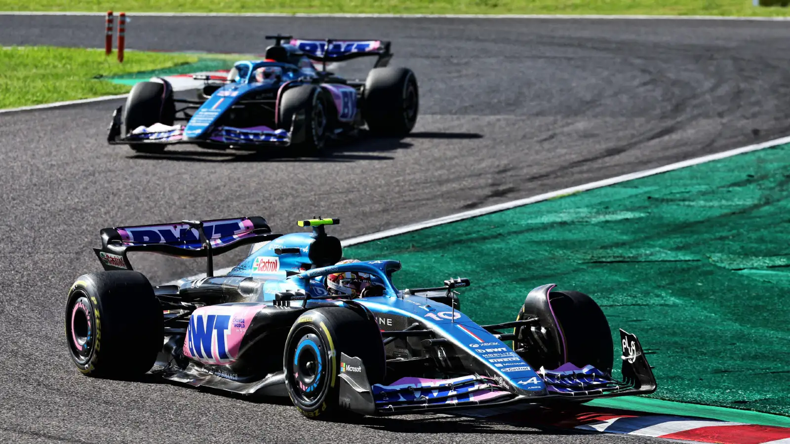 Alpine's Pierre Gasly and Esteban Ocon racing during the Japanese Grand Prix.