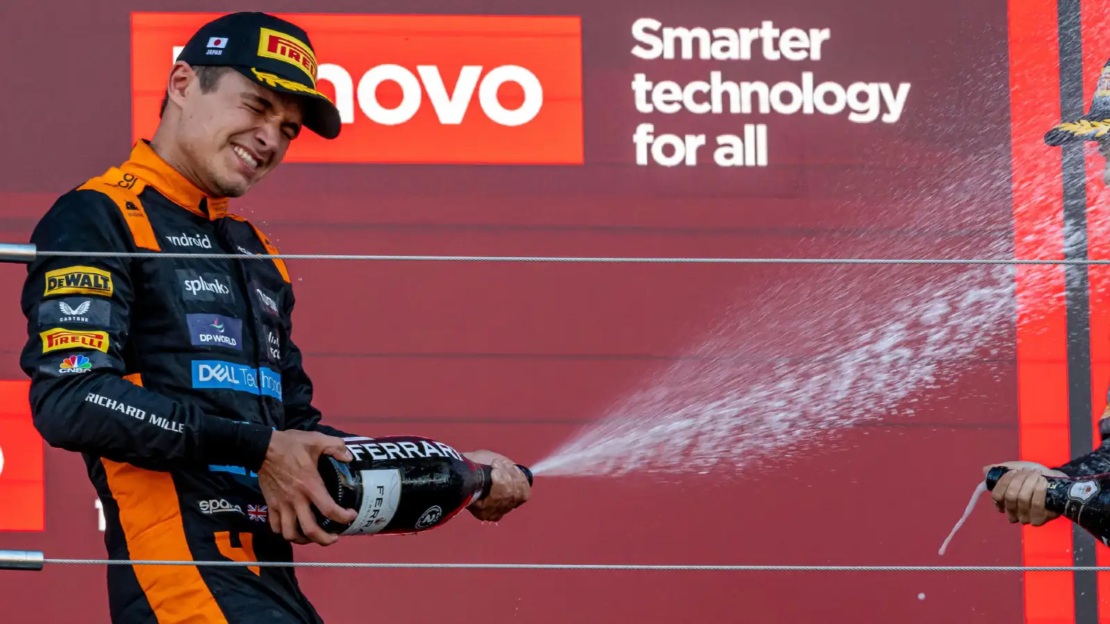 McLaren's Lando Norris on the podium at the Japanese Grand Prix.
