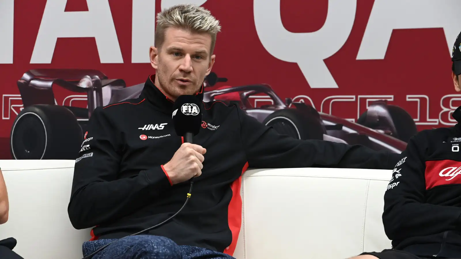 Haas' Nico Hulkenberg in the press conference ahead of the Qatar Grand Prix.