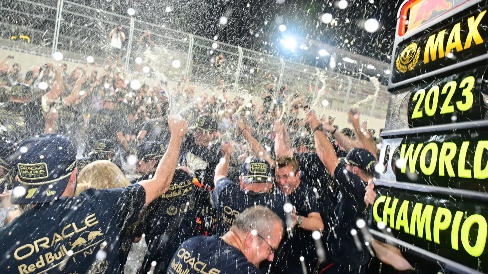 Red Bull and Max Verstappen celebrate his 2023 Drivers' title, the third of his career..