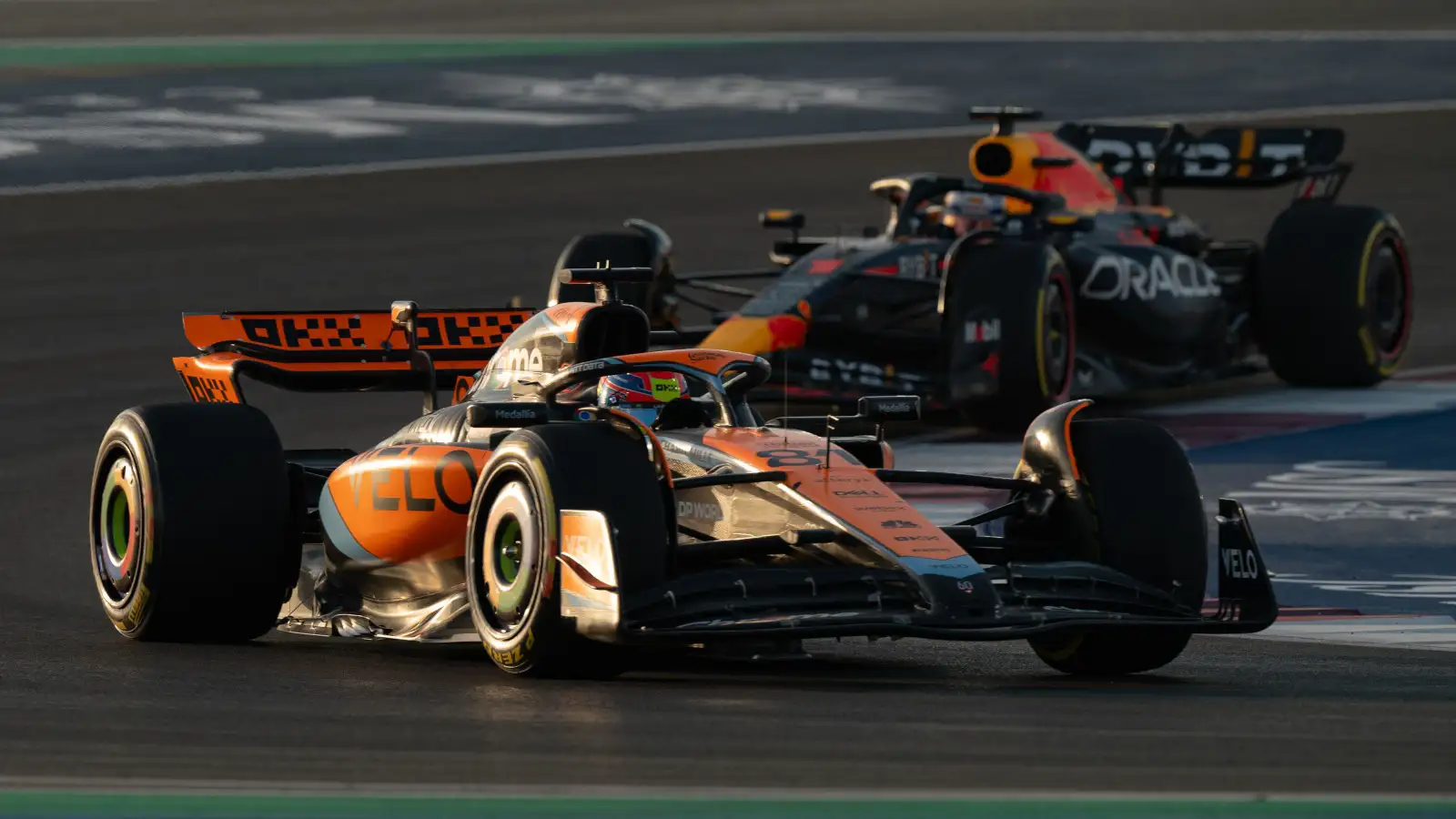 McLaren driver Oscar Piastri leads Max Verstappen in Qatar.