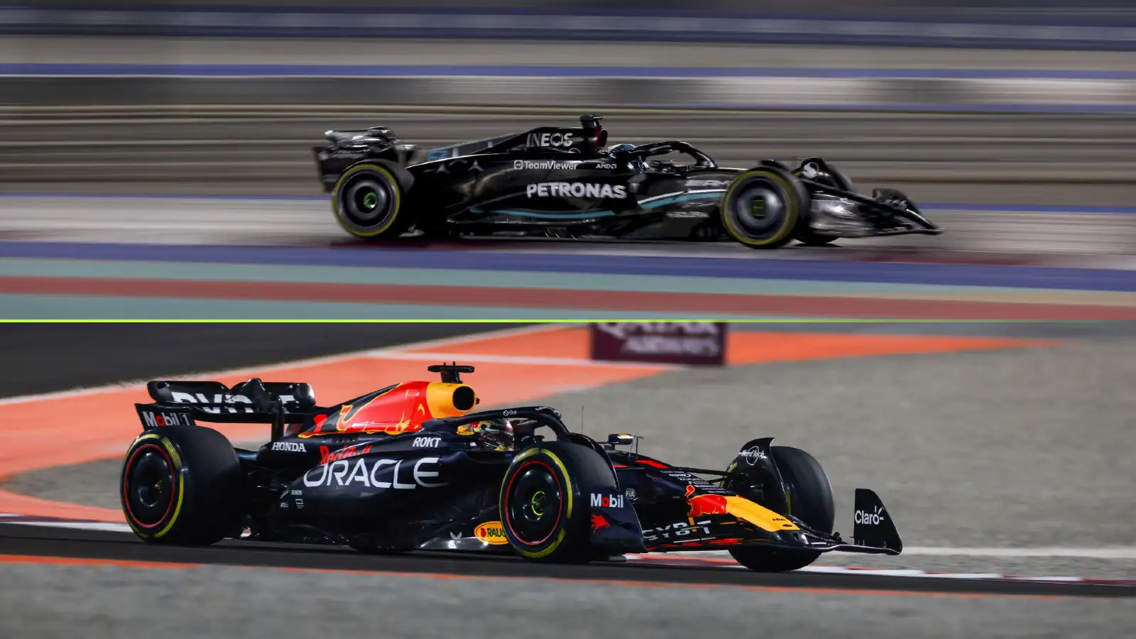 Mercedes and Red Bull racing in the Qatar Grand Prix.