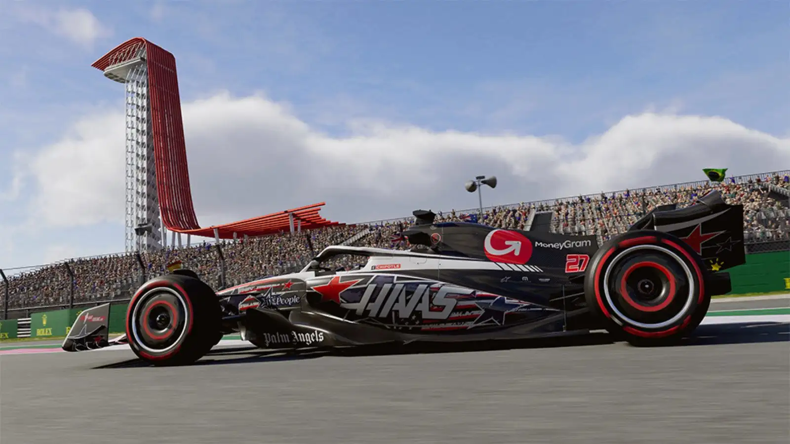 Haas's VF-23 presented in its special Moneygram livery for the United States Grand Prix.