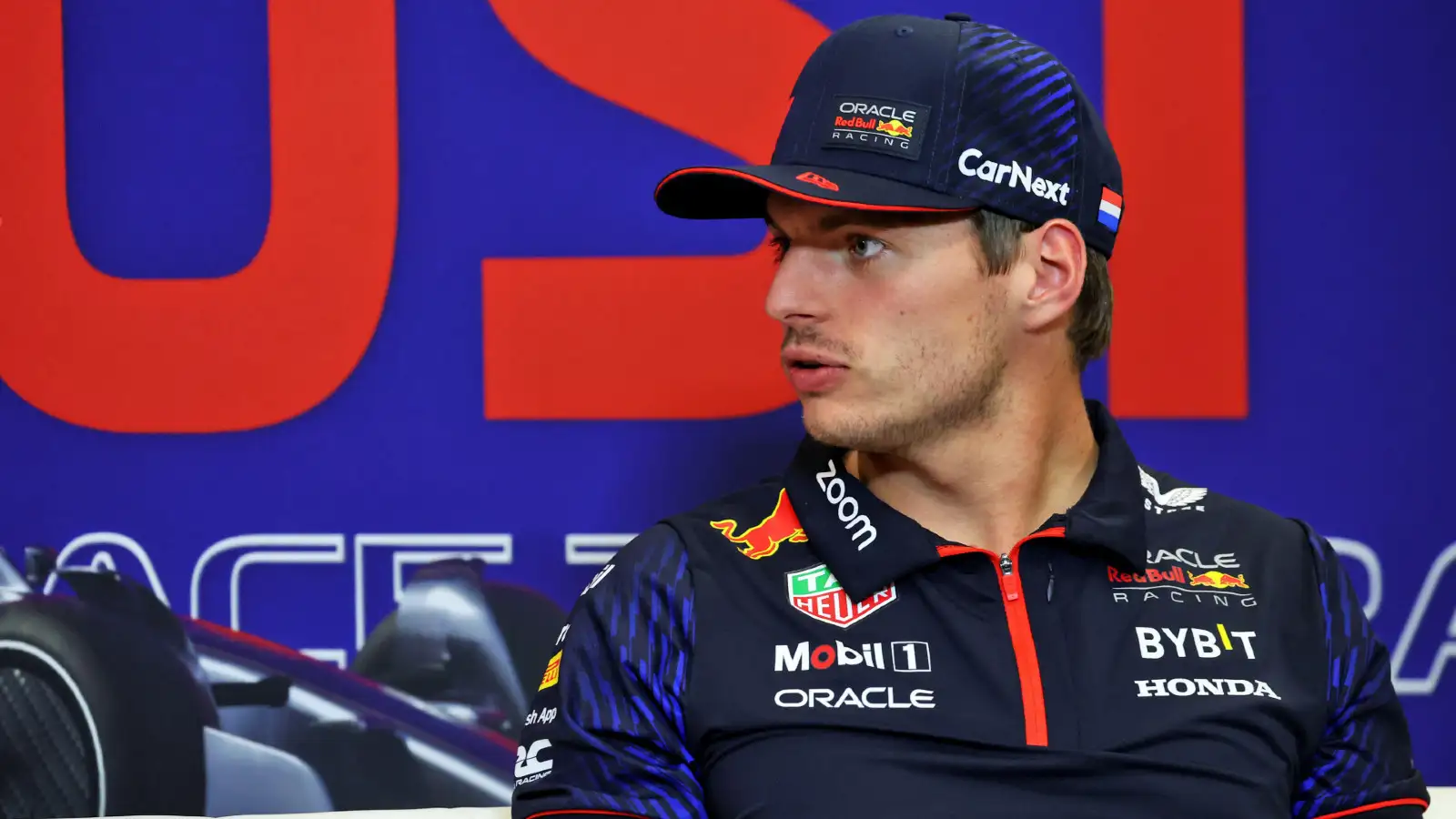 Red Bull driver Max Verstappen speaks to the media during the FIA Press Conference at the United States Grand Prix.
