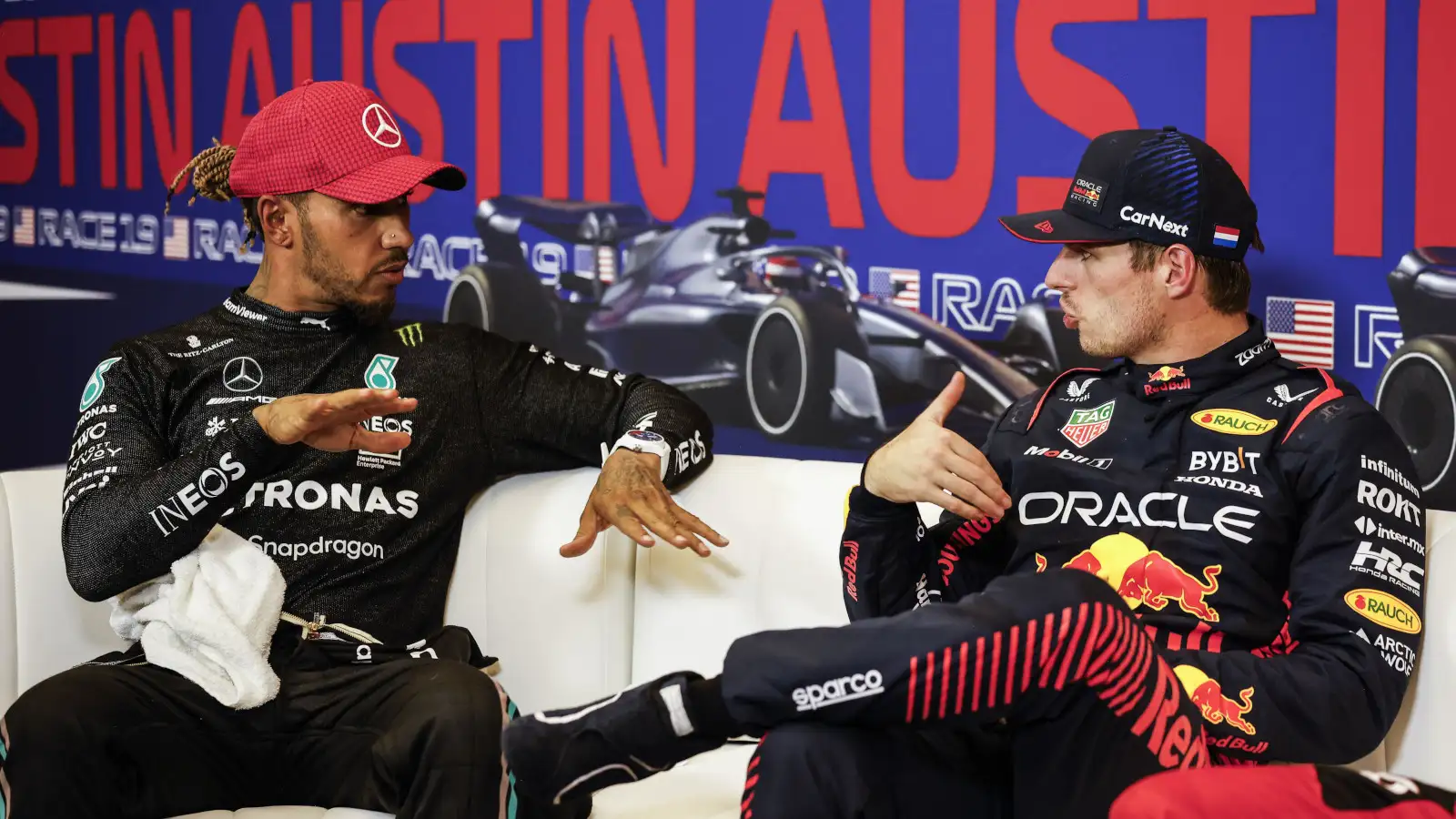 Lewis Hamilton and Max Verstappen discuss the Sprint race.