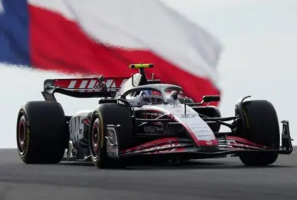 Haas driver Nico Hulkenberg in the upgraded VF-23.